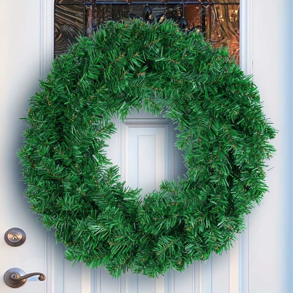 

Christmas Pine Needle Wreath - 1pc " Plastic Faux Holiday Decor For Front Door, Seasonal Christmas Decoration, No Electricity Or Feathers, Diy Craft-compatible For All