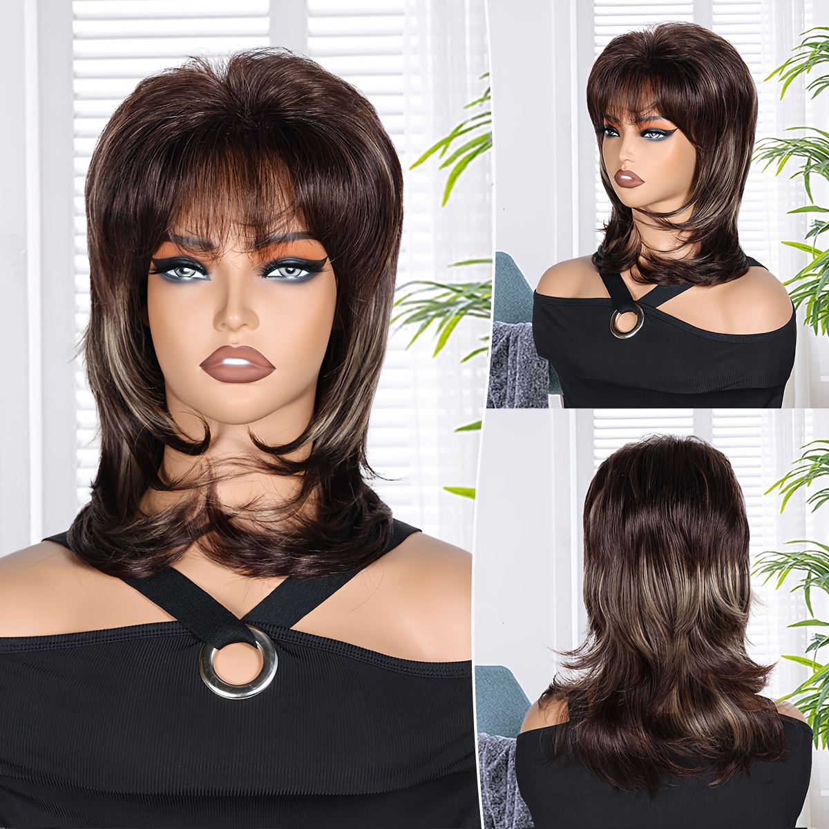 

Elegant Body Wave Layered Wigs For Women - High Temperature Fiber Synthetic Hair With Dark Roots, Rose Net Cap, 130% Density - Suitable For All People