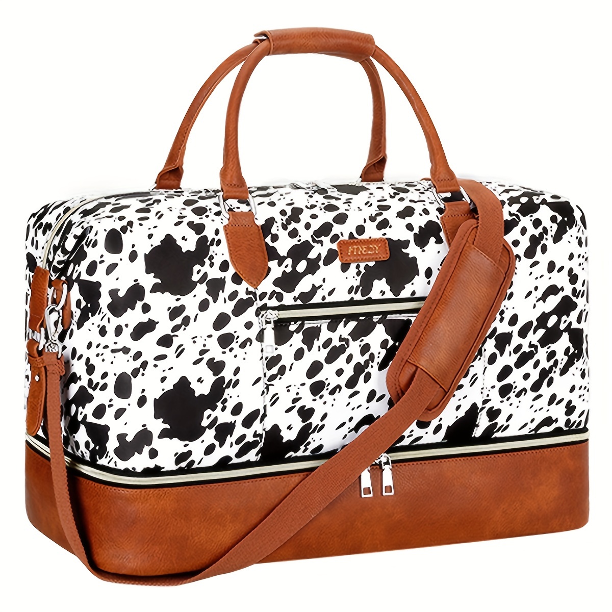 

Weekender Bag For Women, Travel Bag Carry On Overnight Bag With Shoe Compartment Large Nylon Travel Weekend Tote Bag, Cow Print