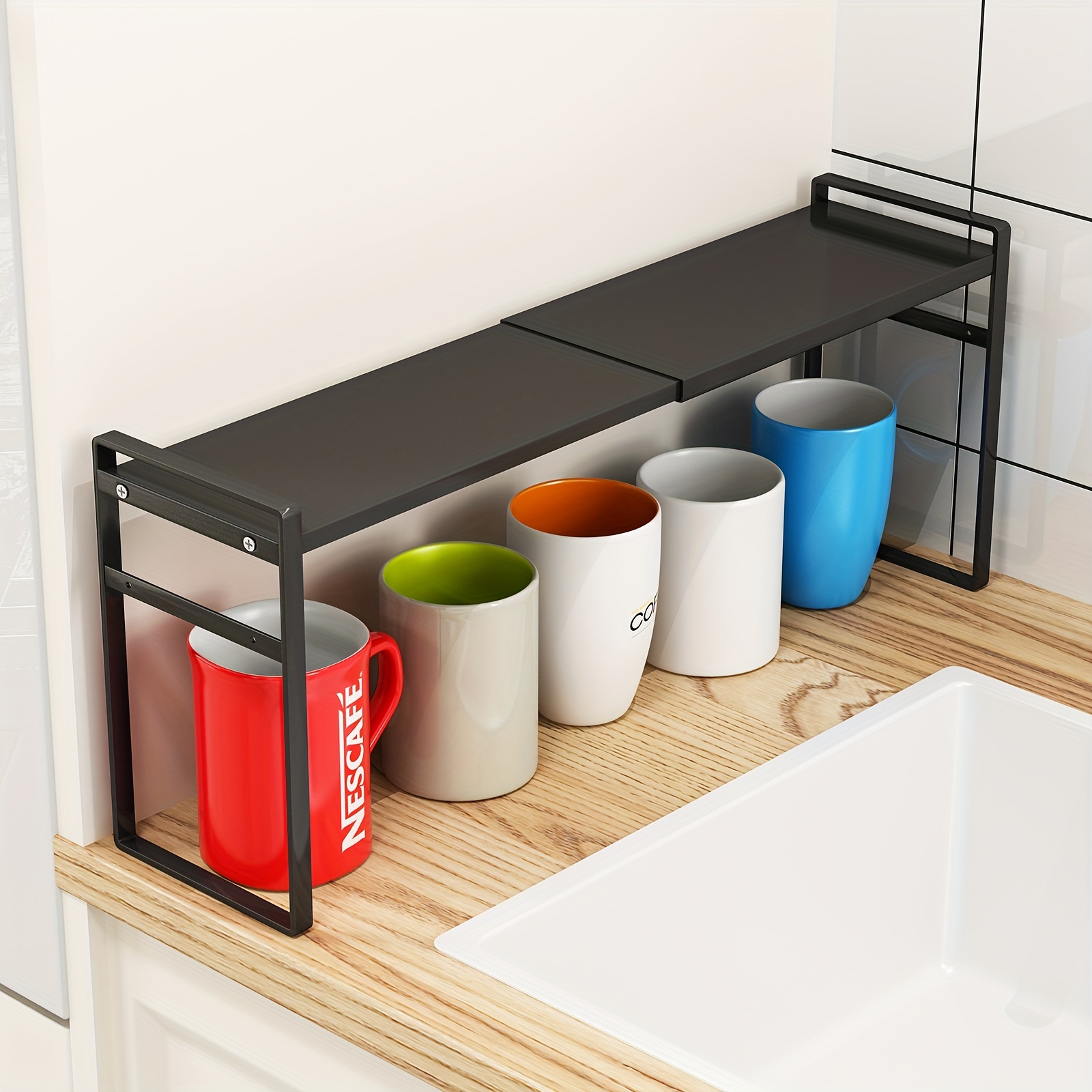 

Space-saving Metal Cup Holder - Narrow Storage Rack For Tea & Glassware, Kitchen Cabinets And Countertops