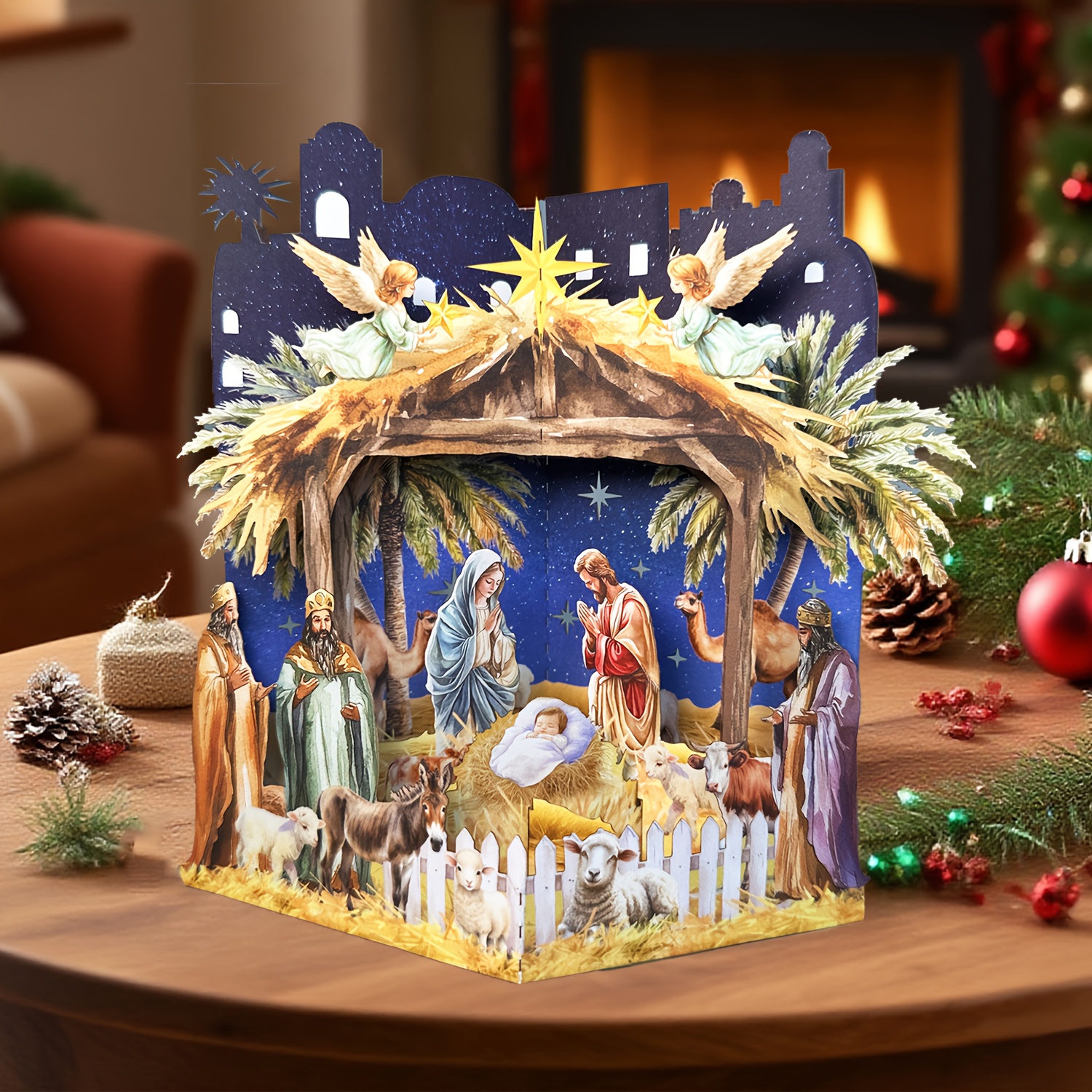 Image of Nativity Scene Christmas 3d Pop-up Card Featuring Of, Religious Starry Night And Shepherds Theme Gift, Xmas Keepsake, Home And Office Holiday Decor, Festive And Celebrations Greeting Card