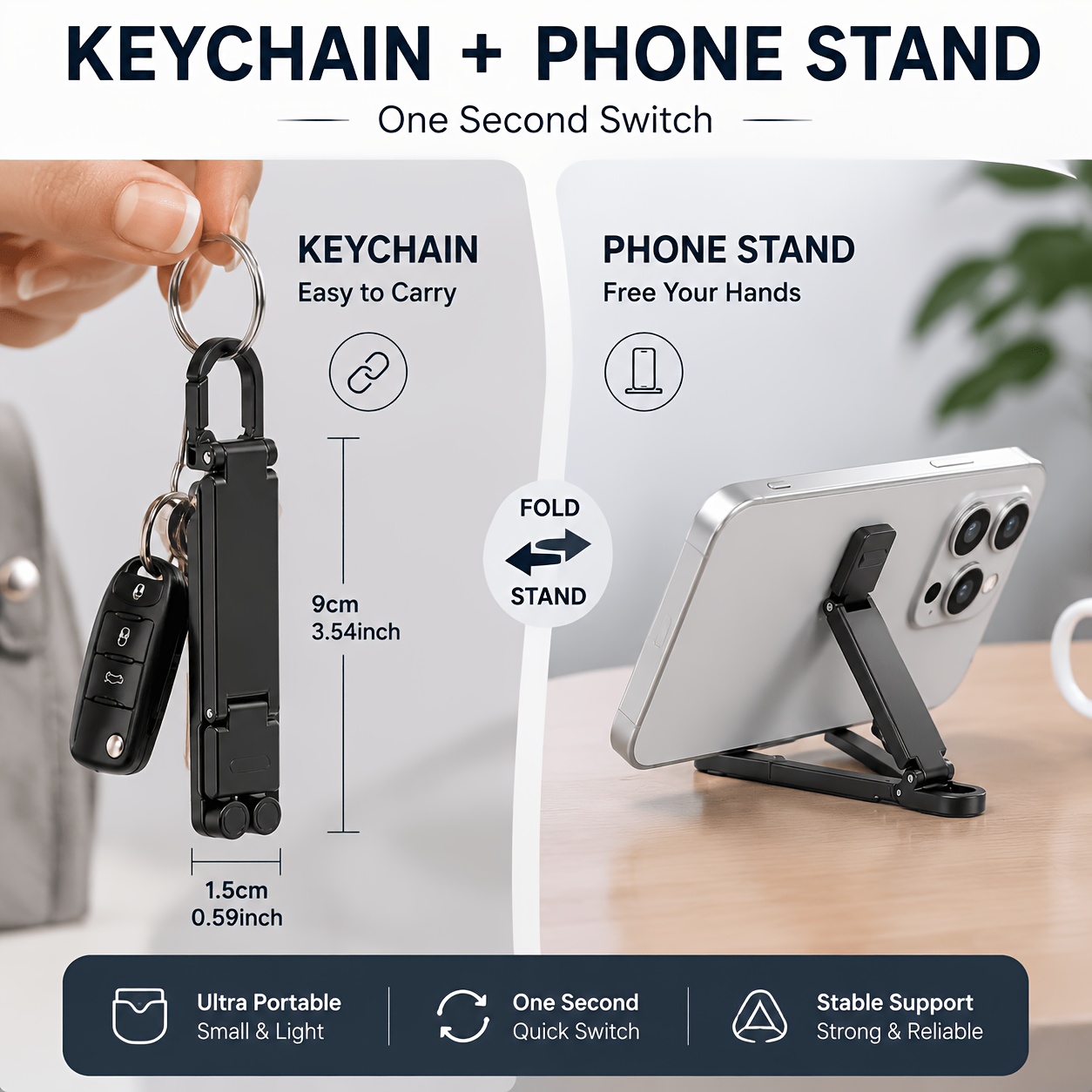 Portable Folding Mini Keychain Phone Holder with Postcard