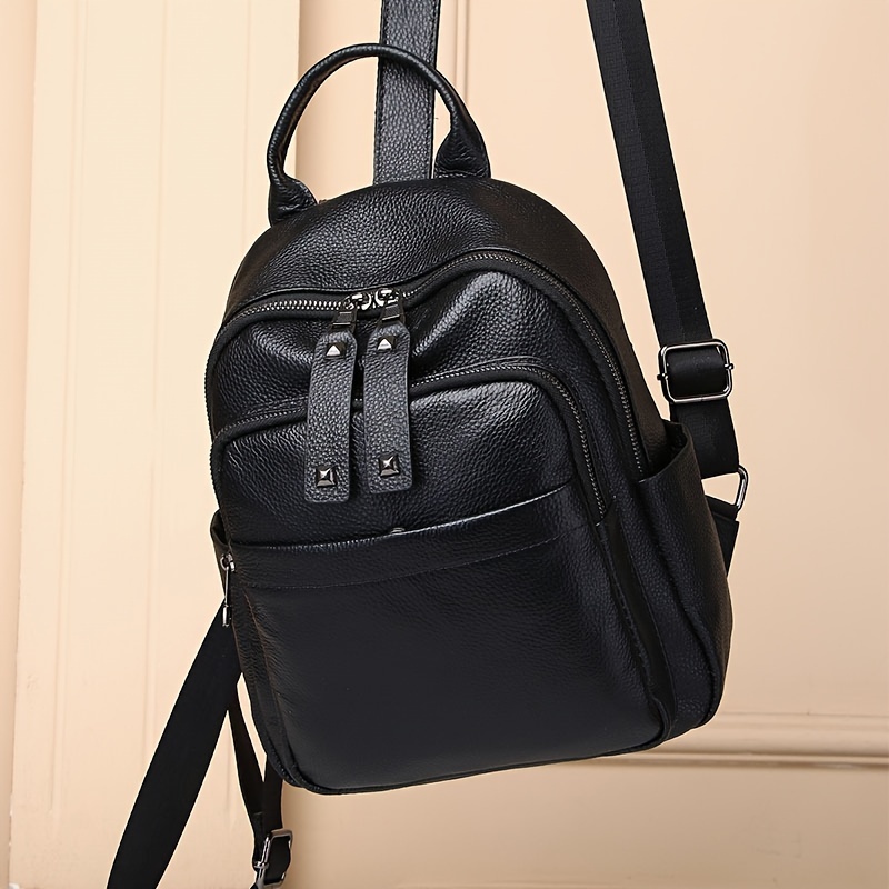 mochila cuero mujer negra correas ajustables Temu Uruguay