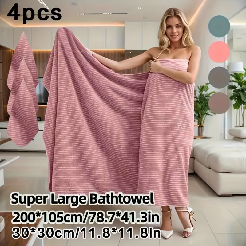 TEMU 4pcs Towel Set, Including Full-body Cover, 1 Oversized Soft Bath Towel (200x105cm) + 3 Washcloths (30x30cm), Star Stripe Bath Towel, Hand Towel,