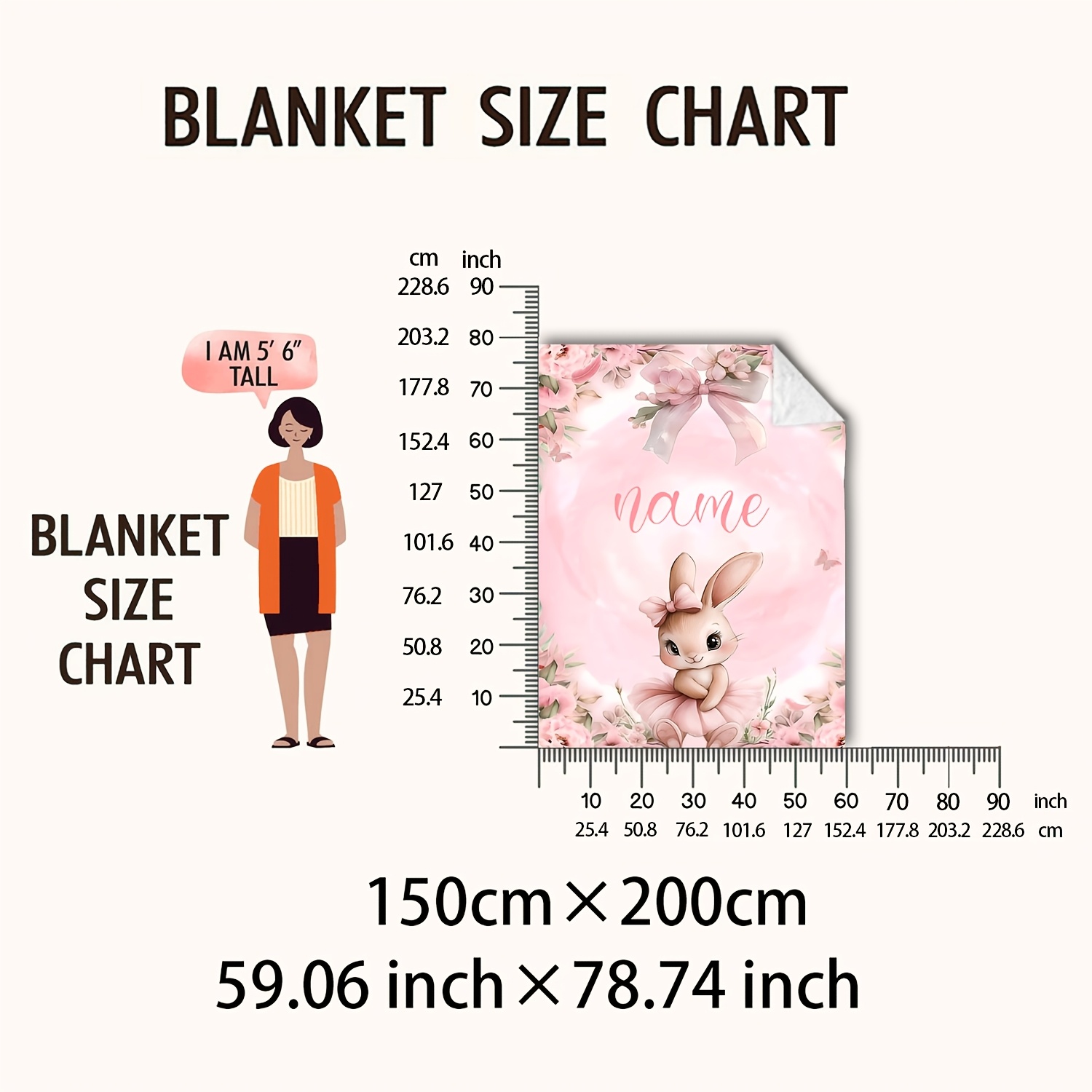 TEMU 1pc. Floral Rabbit Custom Name Printed Portable Fleece Blanket | Lightweight Throw, Suitable For Sofa, Travel, Camping, Bed, Living Room, Office