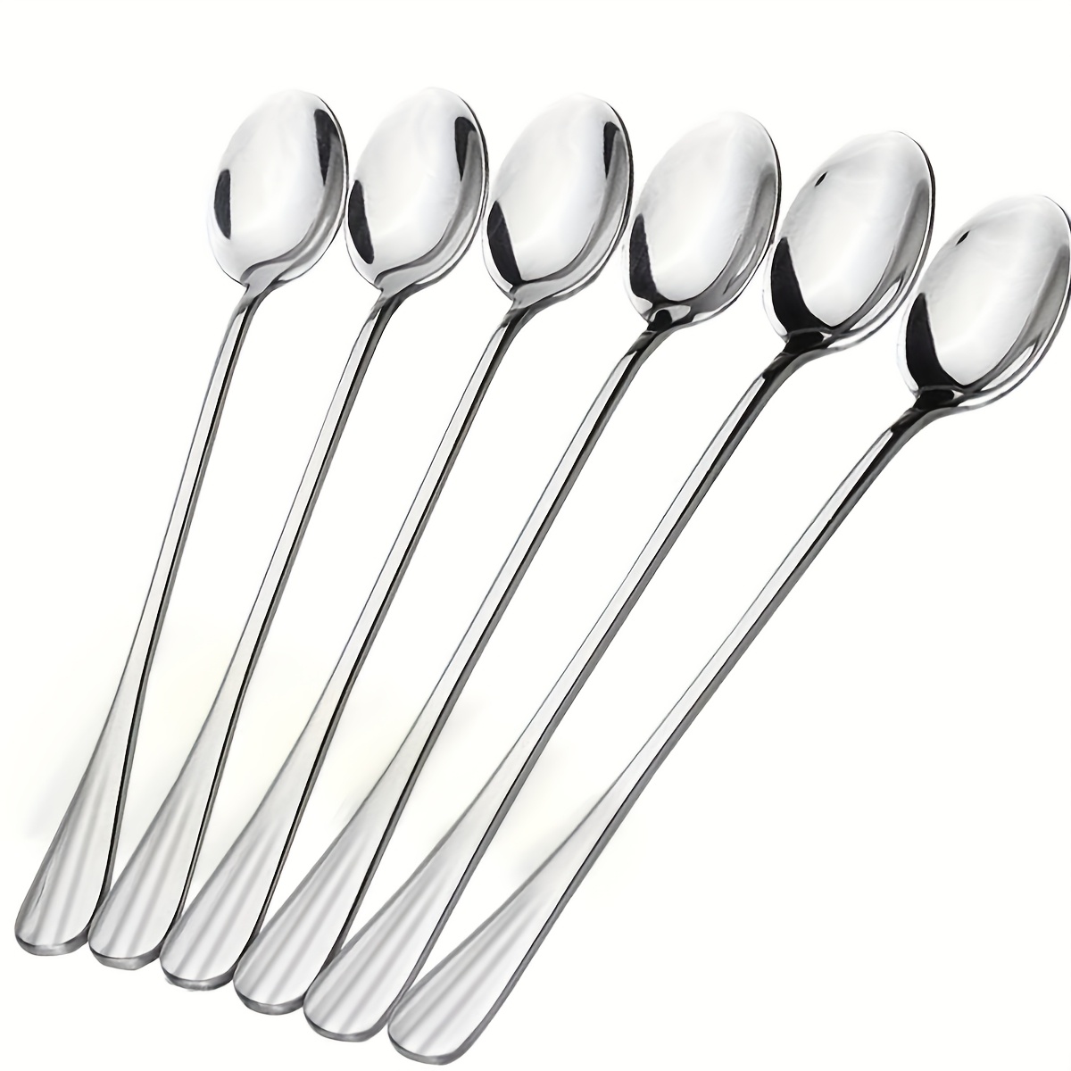 E-shop Set mit 6 langen Eistee-Löffeln, Edelstahl-Rührstäbchen - für Sahne-Desserts, geeignet für Kaffee, Cocktails, Eiscreme und lange Eistee-Löffel