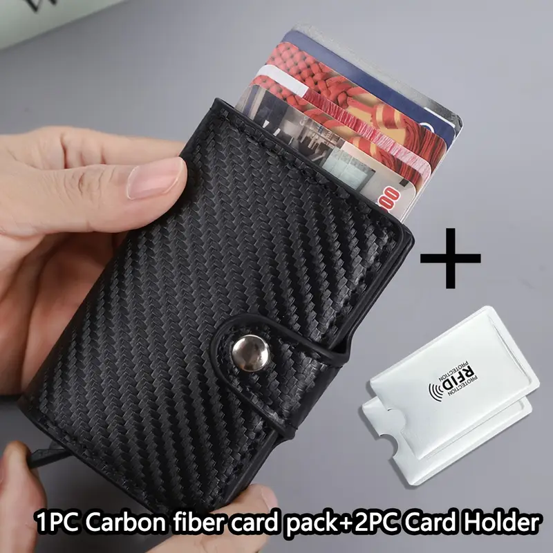 1pc Carbon Fiber Snap Wallet + 2pcs Aluminum Foil Anti-Theft Card Sleeves. * in Carbon Fiber Texture + Black, Dark Brown, and Brown with 4 Color *. The Set * a Wallet and 2 Anti-skimming Card Sleeves, ... 1pc Carbon Fiber Snap Wallet + 2pcs Aluminum Foil Anti-Theft Card Sleeves. * in Carbon Fiber Texture + Black, Dark Brown, and Brown with 4 Color *. The Set * a Wallet and 2 Anti-skimming Card Sleeves, ...