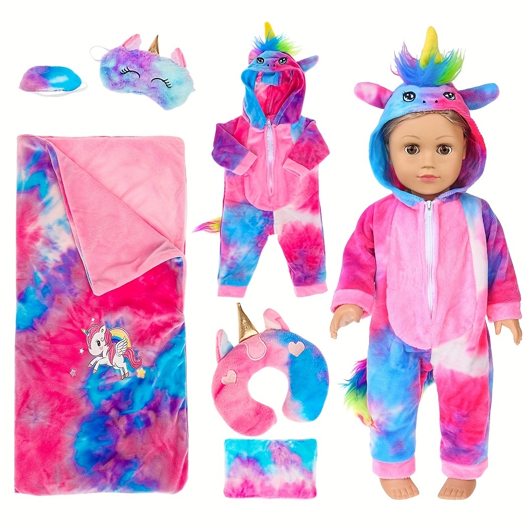 

18 Inch Doll Clothes And Doll Accessories-unicorn Doll Costume Tie-dyed Pajamas Sleeping Bag Set For 18 Inch Girl Doll, Most 18 Inch Dolls (no Doll) , Christmas Gift