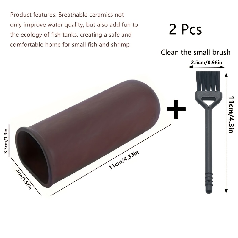 TEMU 2pcs/aquarium Fish Tank Supplies(fish And Shrimp Hiding Playing Flat Bottom Ceramic Cave  Cleaning Small Brush)- Breathable Ceramic Can Improve
