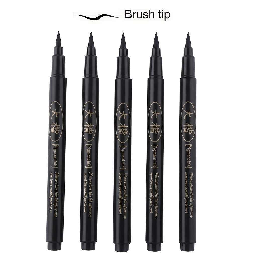TEMU 5pcs Large Chinese Calligraphy Pens Suitable For Beginners With Regular Script Tip, Plastic Brush Pens For Practice Writing, Journaling, Diy