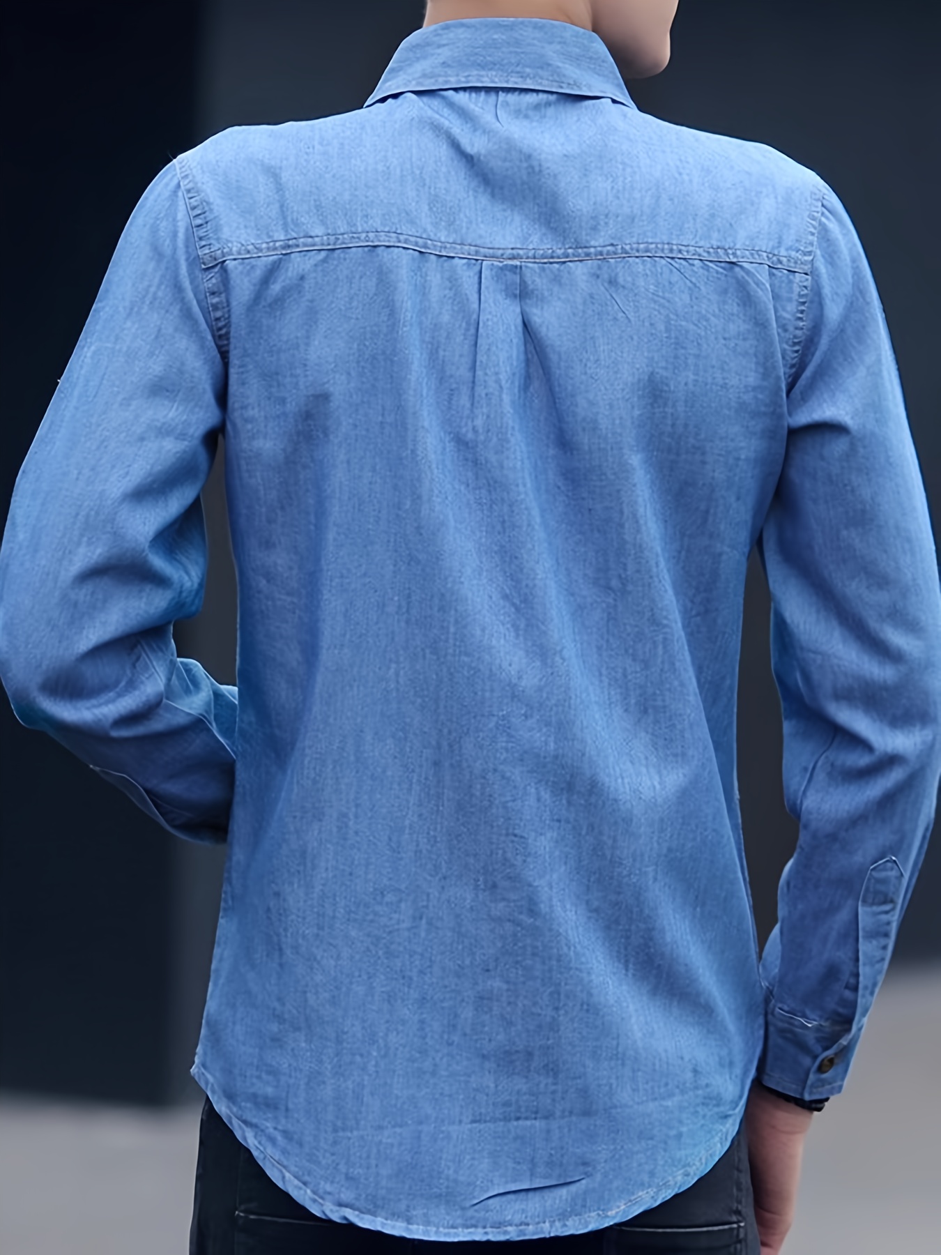 Korean Style Men's Long Sleeve Thin Fit Casual Denim Shirt for Spring and Autumn, Workwear Jacket