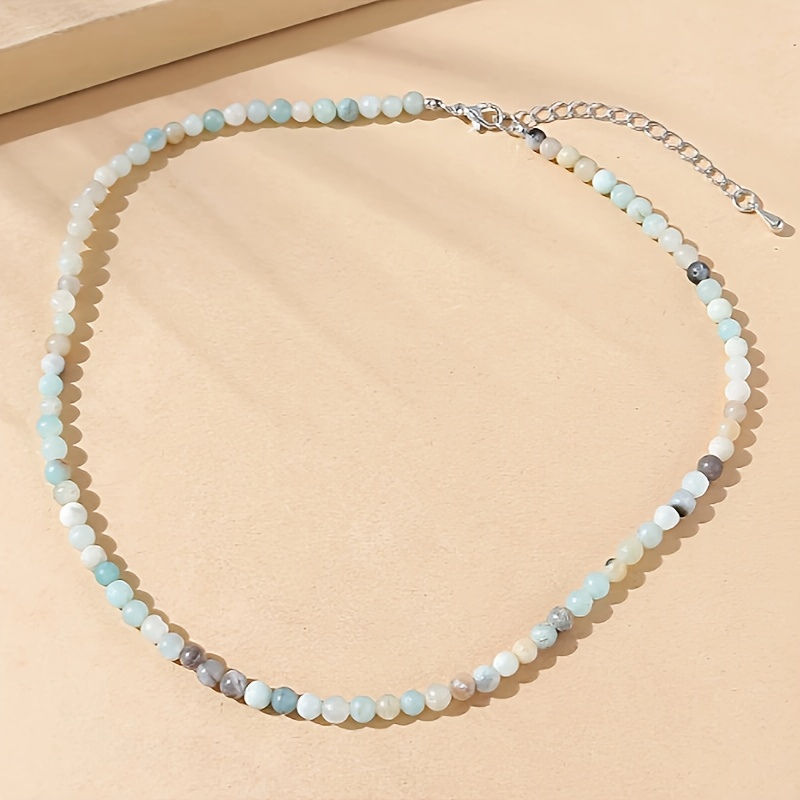 

1pc Vintage Stone Beaded Necklace For Women, Handmade Clavicle Chain, , Suitable For Daily And Vacation Wear, Accessory