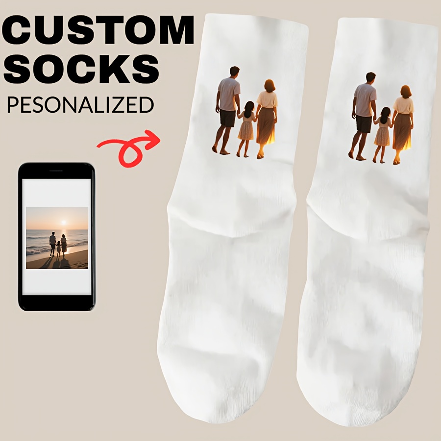 TEMU 1 Pair Personalized Photo Couple Socks - Custom Mid-tube Face Photo Socks For , Valentine's Day Gifts, Birthday & Anniversary Romantic Keepsake,