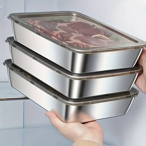 3pcs stainless steel food storage containers leak proof reusable fruits meats veggies easy clean stackable kitchen organizers fridge freezer pantry pantry dishwasher safe home kitchen organizer dining service utensils and tableware