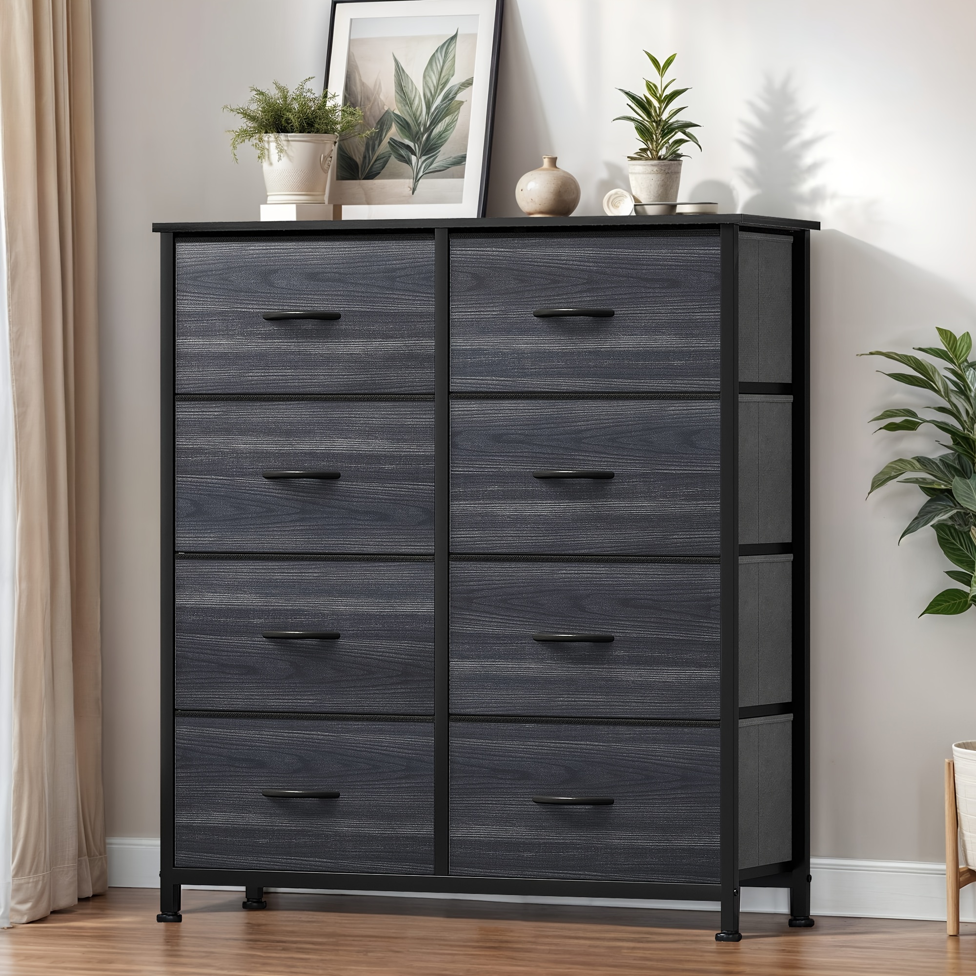 TEMU Dwvo Fabric Dresser With 8 Drawers, Dresser For Bedroom, Tall Dresser, Double Dresser, Chest Of Drawers For Closet, Living Room, With Sturdy ,