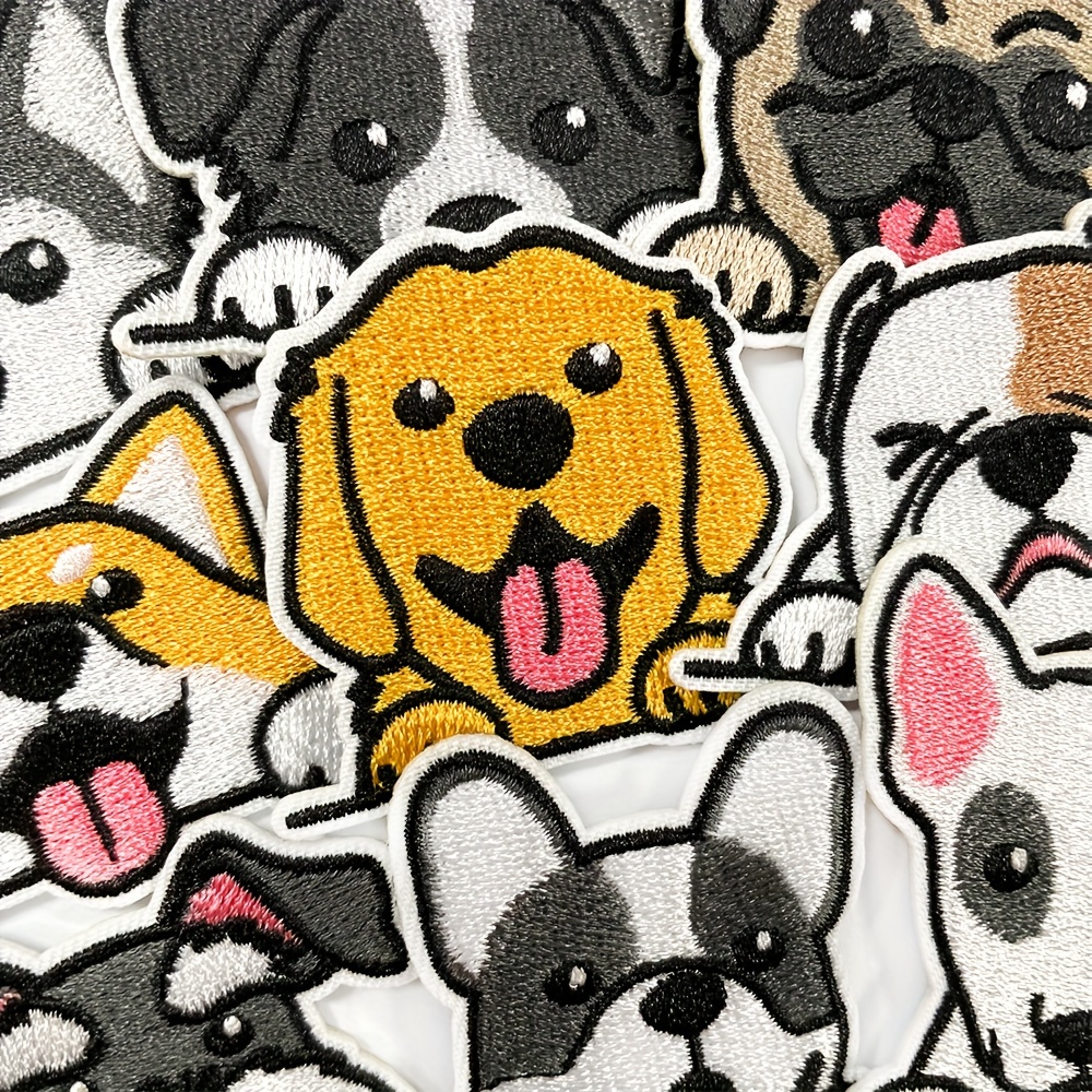 9pcs Cute Cartoon Dog Iron-On Patches Embroidered Appliques for Clothes, Denim Jackets, Backpacks - Polyester Animal-Themed DIY Decorative Patches for Craft, All-Season Fashion Accessory for Ages 15+ details 1