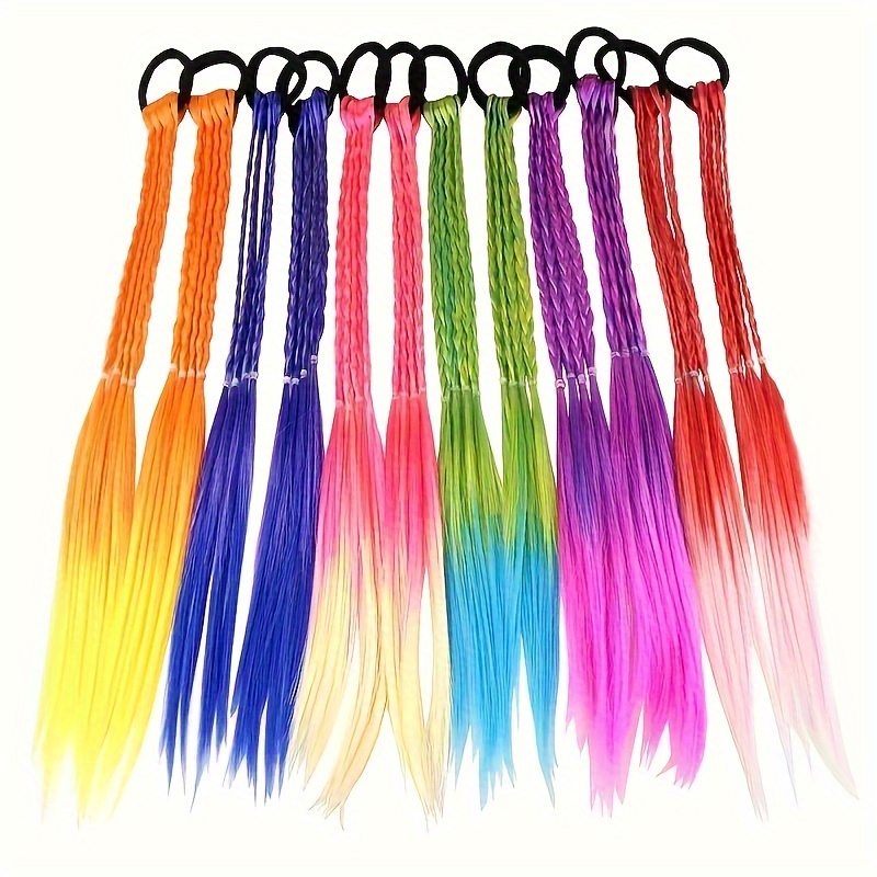 Image of 12pcs Girl's Hair Accessories Set - Gradient Twist Braided Wig Band, Suitable For Party And Performance Decoration, Ideal Christmas Gift