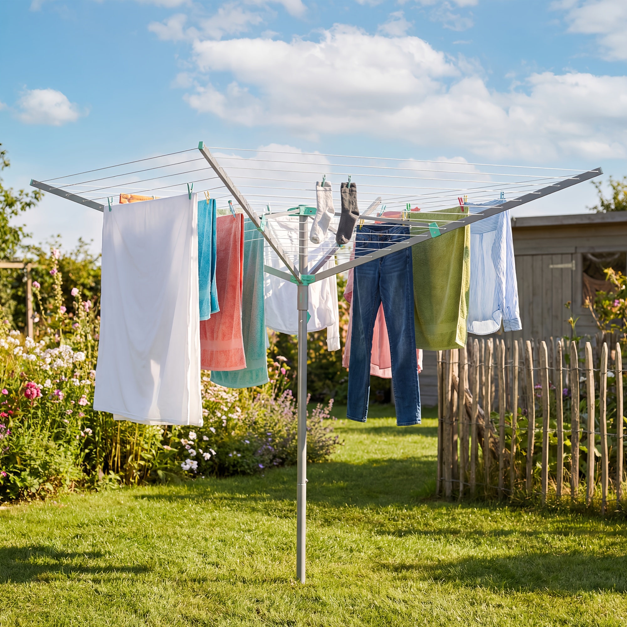 Large Rotary Washing Line, Heavy Duty Outdoor Clothes Airer, 60m, Silvery, Drying Racks