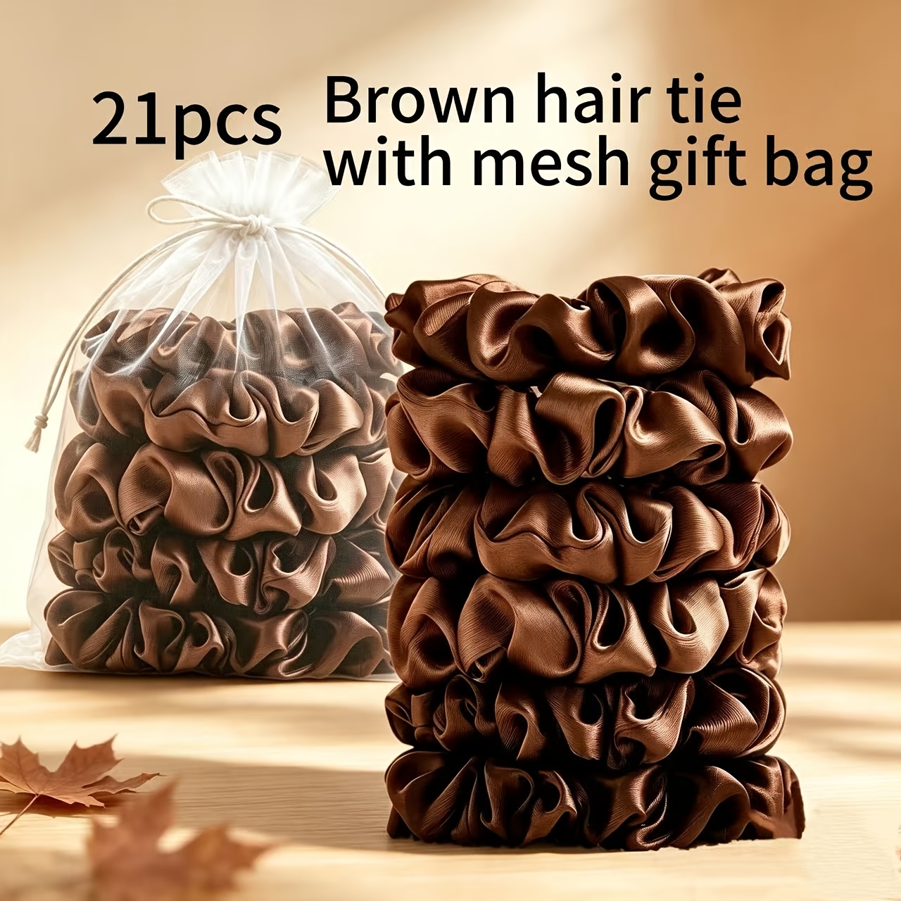 TEMU 21pcs 20pcs Comfortable Ties And 1pc Mesh Drawstring Bag) Easy Comfortable Satin Hair Scrunchies, Daily Hair Tie Hair Rope Hair Additions Mesh