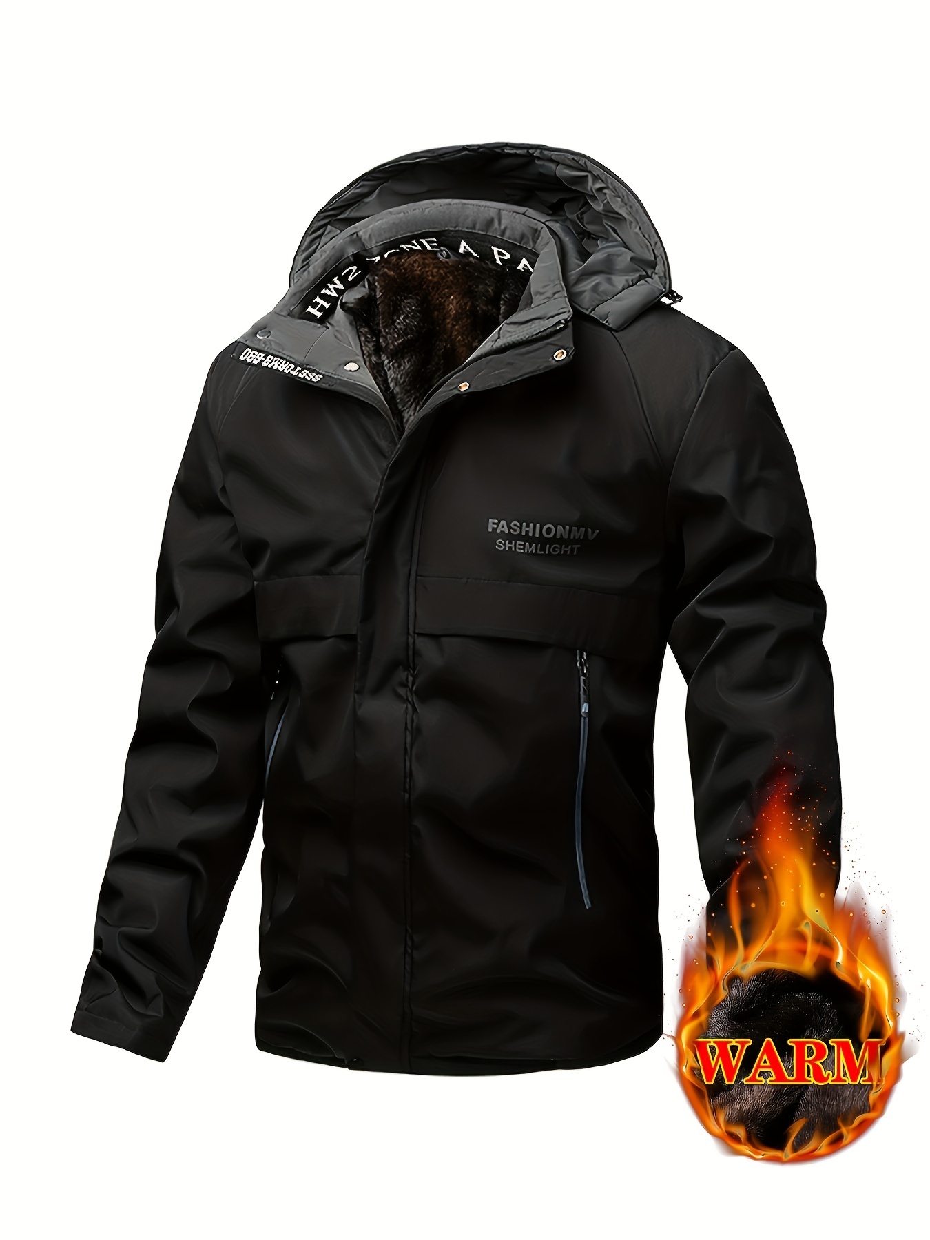 mens winter warm fleece lined jacket polyester 100 solid Temu