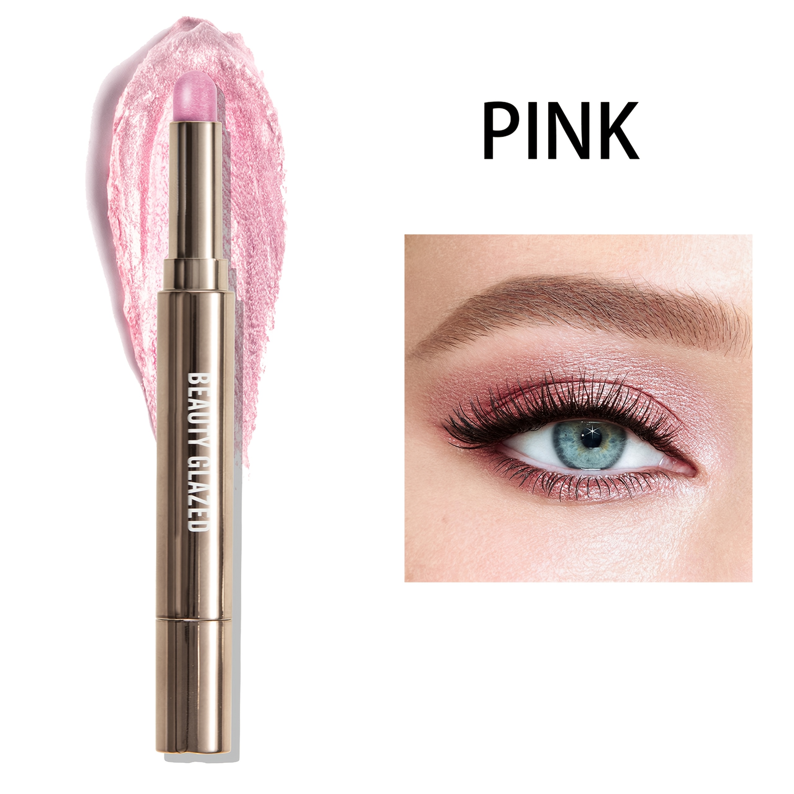 A Single Pink Eye Shadow Stick, With Metal Texture, Waterproof And Sweat Proof, Durable Color Development Without Smudging, , Small Eye Shadow Stick