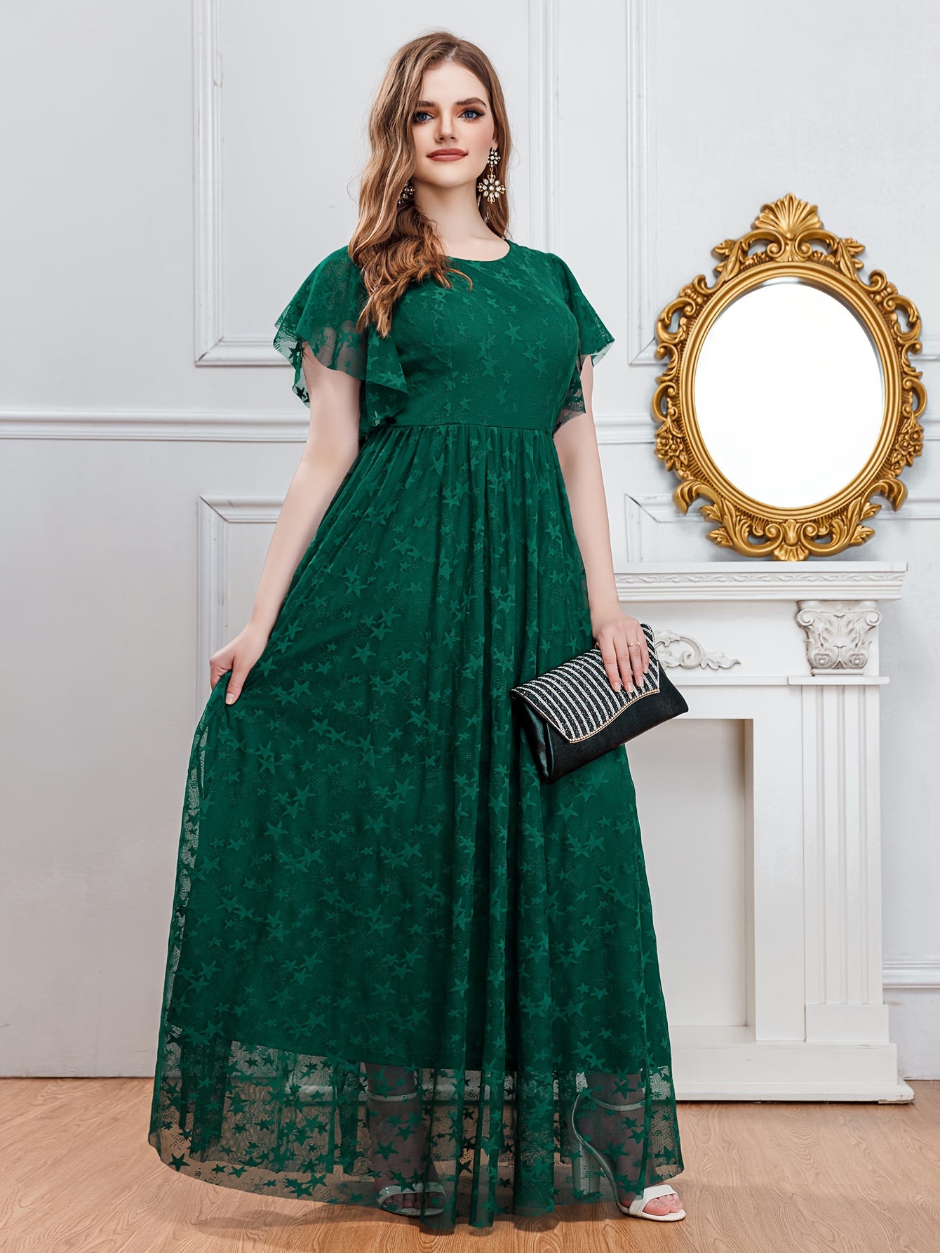 plus size womens elegant emerald green white contrast lace - Temu  Philippines