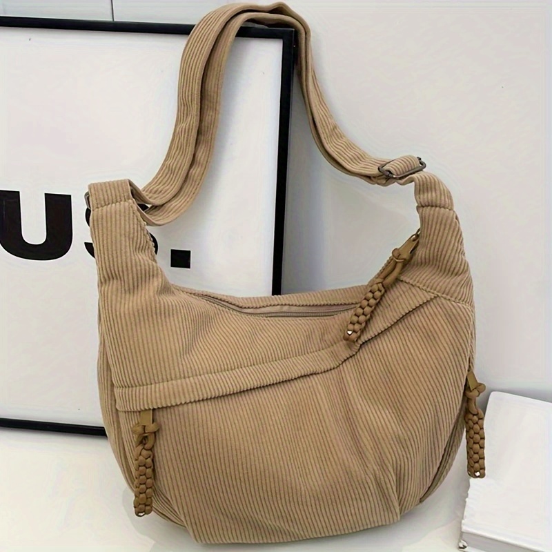 E-shop Weiche Cord Schultertasche - Pink, Verstellbarer Riemen, Reißverschluss, Ideal für Arbeit, Shopping und Reisen, Alltags Tasche|Vintage