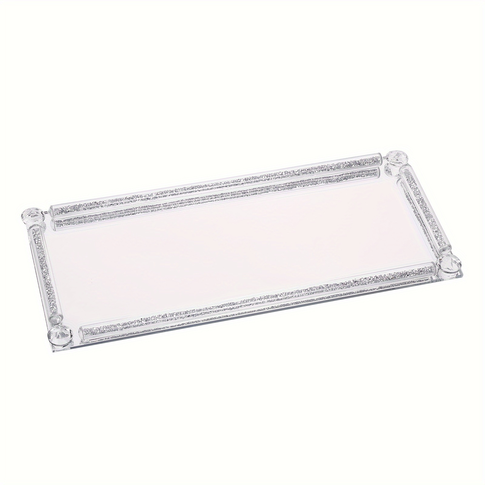 Image of 1pc Elegant Crystal-drilled Glass Fruit & Cosmetic Plate - Sparkling Decorative Storage Suitable For Decor, Dining Table Centerpiece, Bathroom Vanity, Dresser - Crystal Glass Plate, Non-food Contact