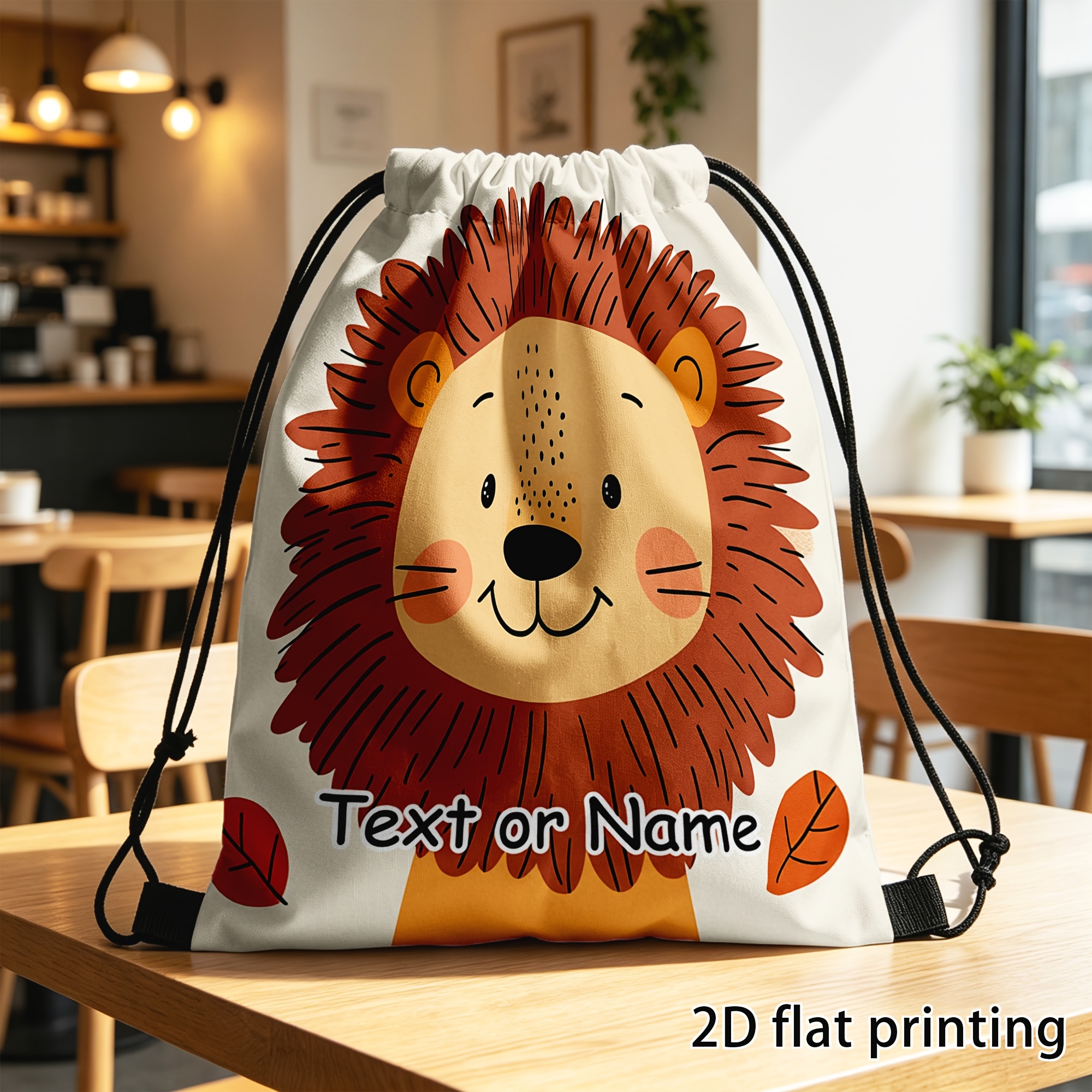 TEMU 1pc, Customized Drawstring Backpack, Text Name Lion Face Drawstring Bag Ideal For School Or Travel Unisex Gift For And, Halloween And Christmas