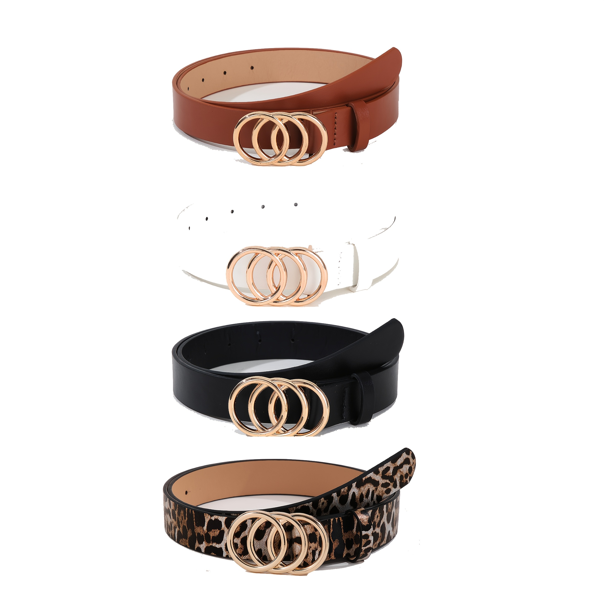 3 4pcs three ring leopard print black pu belt - Temu Canada display picture 2