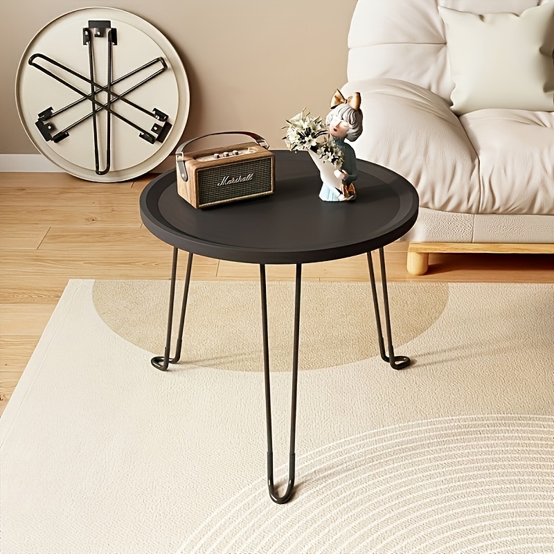 Folding Round Coffee Table, Small Space Side Table, Portable Foldable End Table For Living Room, Balcony, Patio