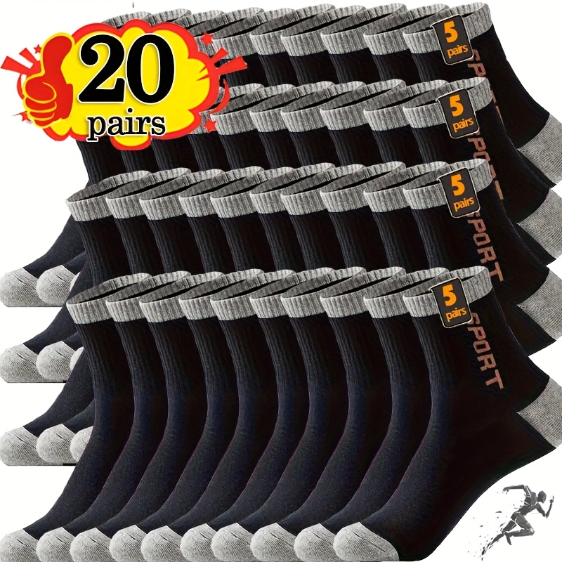TEMU 40pcs (20 Pairs) Comfortable And Breathable Sports Socks, Unisex, With Stylish Letter Design, Suitable For Casual Running And Fitness In Any