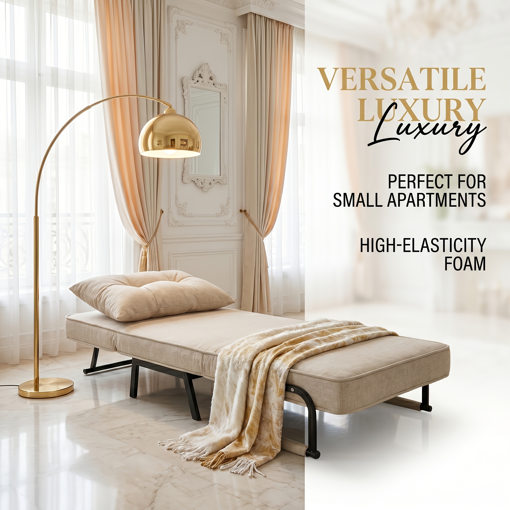 TEMU 3-in-1 Multi-functional Folding Sofa Bed, Sofa Chair Single Bed, 5-level Adjustable Backrest With Cushion, Linen Fabric, Suitable For Bedroom,