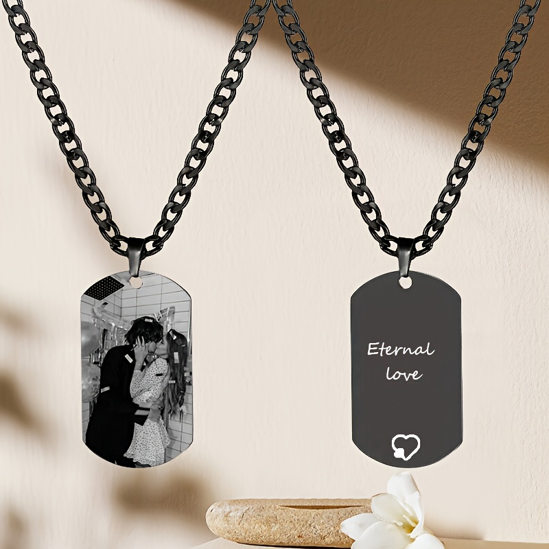 

1pc Personalized Stainless Tag Necklace With Engraved Photo & Text, Hip Hop/ Style, Ideal For & Gifting, Valentine's Day, Father's Day, Christmas, Thanksgiving - All , Men', Boyfriend Gift