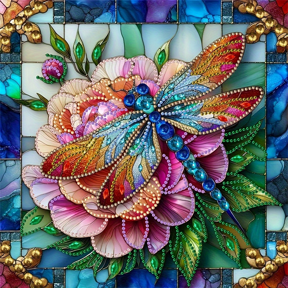 

11.8x11.8" Frameless 5d Diy Diamond Painting Kit - Beautiful Flowers & Dragonfly Design, Special Shaped Crystal Art Craft, Perfect For Home & Office Wall Decor, Unique Holiday Gift Idea