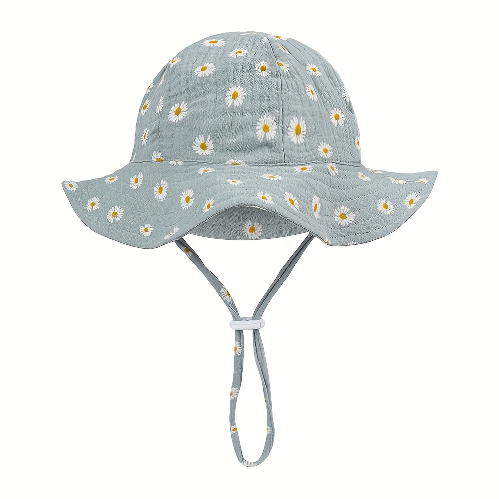 Image of 1pc Spring Summer Boys Hats Adjustable Daisy Colorful Heart Bucket Gauze Caps Fashion 0-12m Print