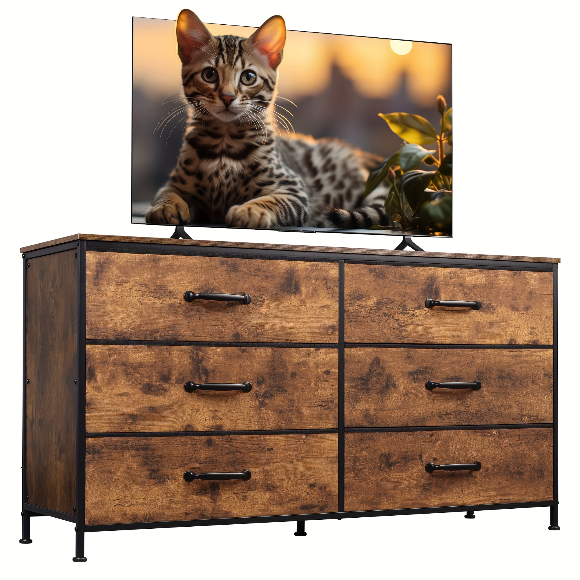 

Wlive Modern 6-drawer Dresser And Tv Stand For 60" Tv, Wide Fabric Storage With Black , Large Capacity Organizer For Bedroom, Closet, Hallway, Bedroom Organizer | Rustic Aesthetic | Vibrant