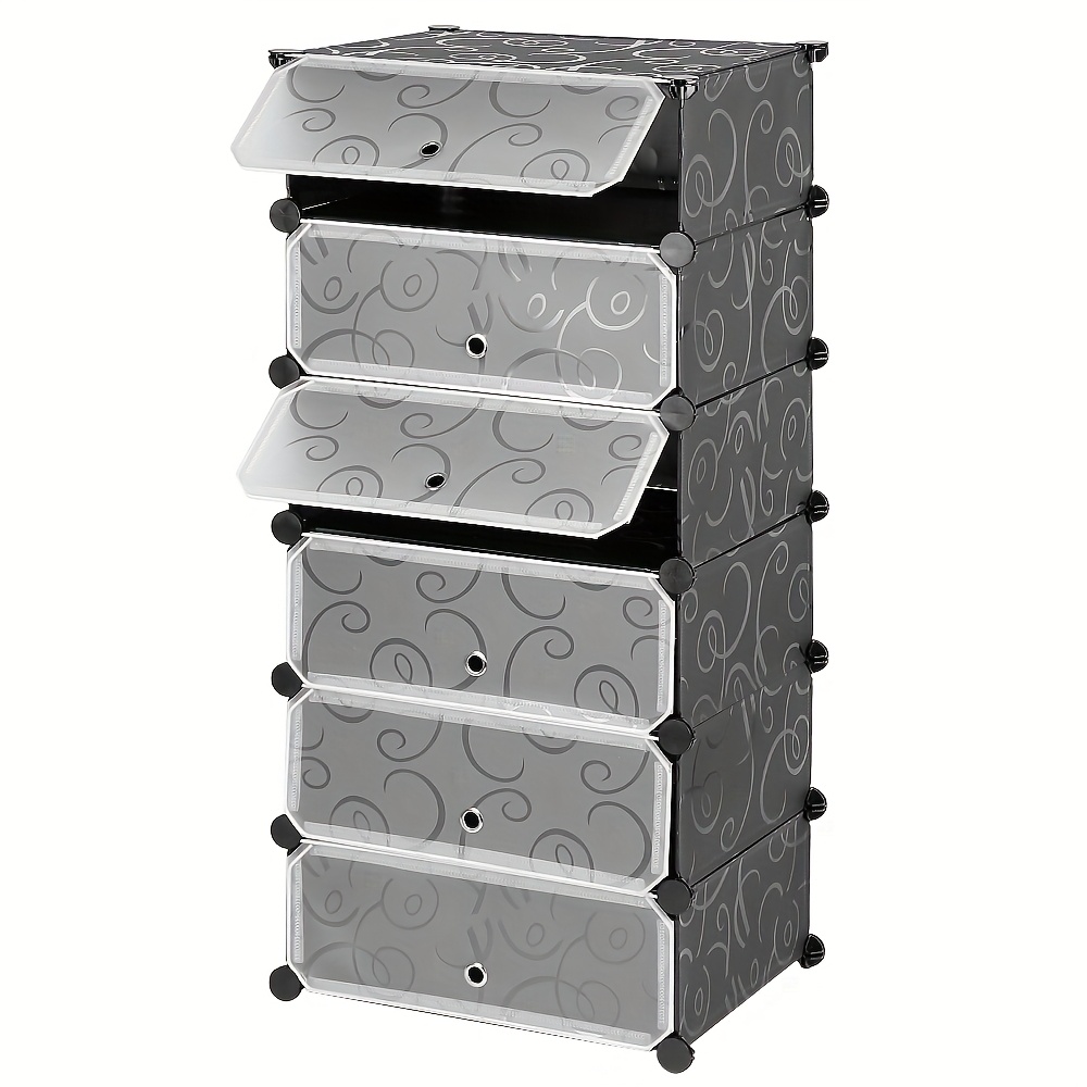 Image of Space- 6-tier Shoe Cabinet With Doors - Pp Plastic Organizer 12-pair Capacity | Scandinavian Slim 6 Layers | With Wipe- | Self-assembled Entryway Storage For Rentals/dorms (45x36x105cm)
