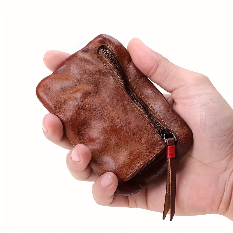 

Vintage-style Cowhide Leather Wallet - Handcrafted, Distressed Minimalist Short Card Holder With Coin Purse