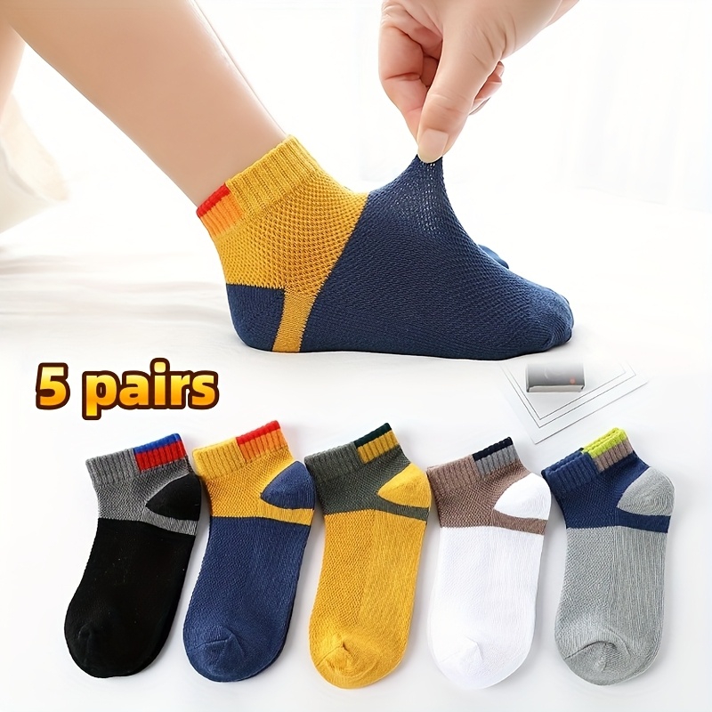 5-pack Kids' Socks, Block Casual Socks, Summer Lightweight Mesh Short Socks For Students