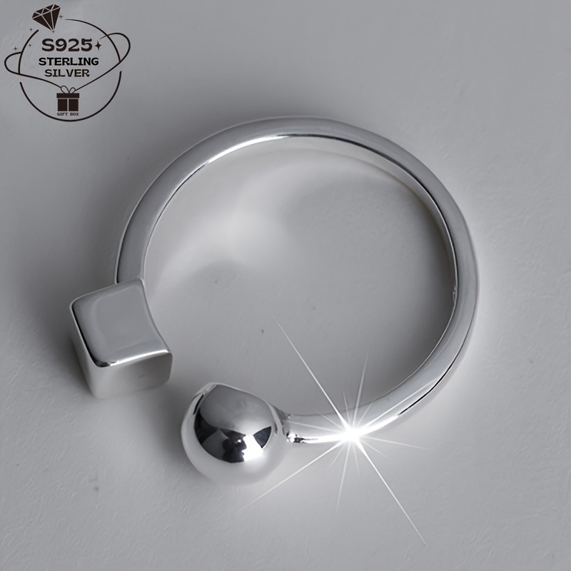 

1pc925 Silver, Geometric Spherical Simple Women's Adjustable Ring With An Opening. Suitable For Daily Party Wear And Gifting, With A Gift Box. Birthday And Holiday Gifts With Commemorative .