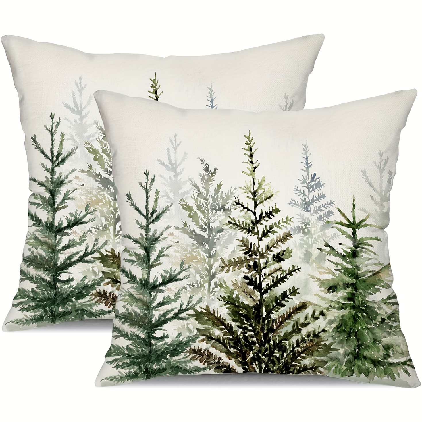 

Watercolor Blue-green Christmas Tree Throw Pillow Cover - Zippered, Polyester, Hand Wash Only - Perfect For Home & Office Decor (16x16/18x18/20x20 Inches)