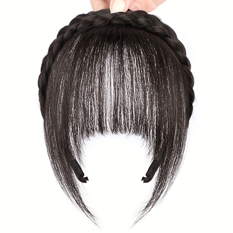 TEMU Wig Headband With Bangs Girl Braid Bangs Wig Hairband Simulation Seamless Wig Bangs Hair Extension