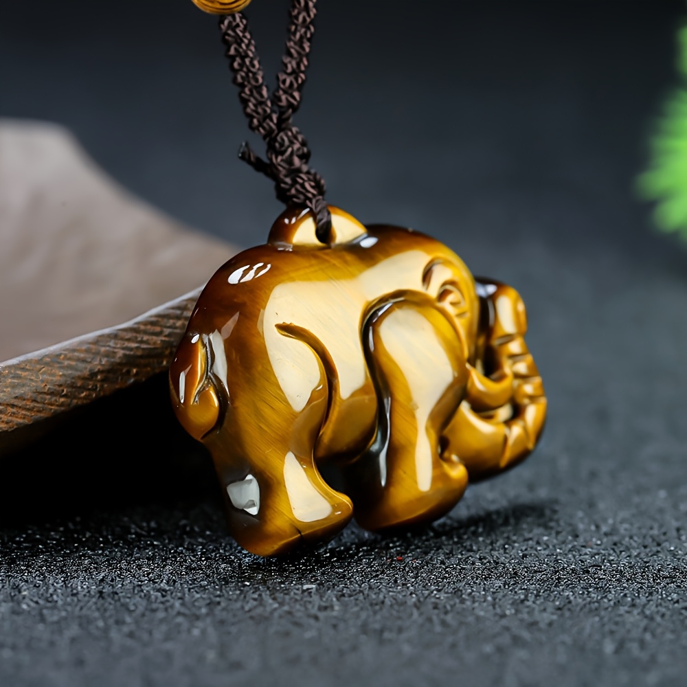 Handcrafted Tiger's Eye Elephant Pendant Necklace