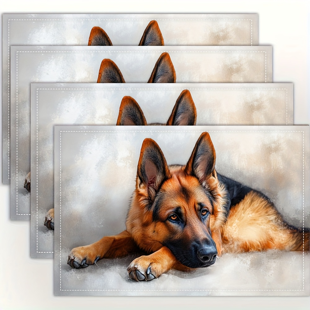 

4pcs, German Shepherd Dog Art Placemats, Fashion Print Pattern Table Mat, For Dining Table, Kitchen, Party, Indoor, Holiday, Dinner Parties And Home Decor (table Mats) 12x18 Inch Cp1617