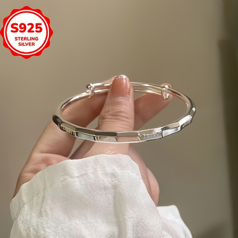 925 Hypoallergenic Adjustable Letter Bangle Bracelet, Versatile Gift