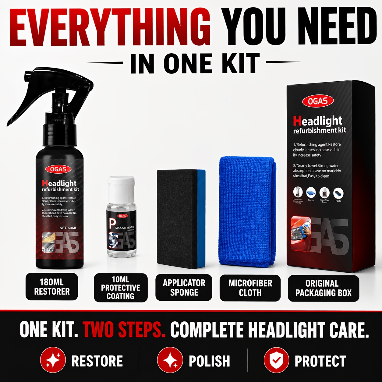 headlight restoration kit 180ml headlight restorer with 10ml ceramic coating removes yellowing oxidation and headlight polish for car lights long lasting uv protection diy headlight repair kit Product details 6