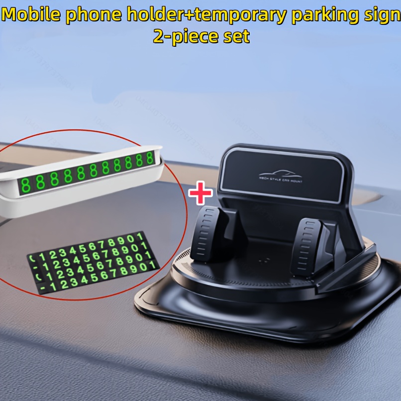 TEMU 360 Degree Free Rotation Car Phone Holder Universal Flat Suction Cup Instrument Panel Holder+parking Number Plate Set