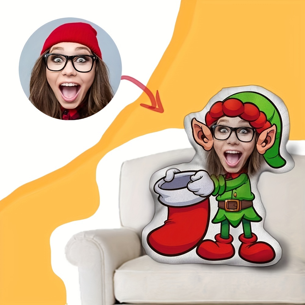 

Custom Face Plush Pillow - Personalized Christmas Elf Design, Soft & Cute, Friends, Couples, - Dual-sided Print, Zip Closure, Easy Clean - Unique Gift Idea