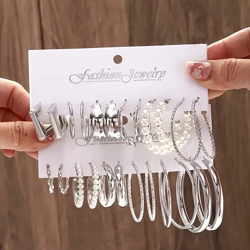 Geometric Square Earrings Set, Large Hoop Earrings